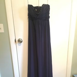 Davids Bridal Navy strapless bridesmaid dress